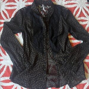 Free People Black Lace Floral Overlay Blouse
